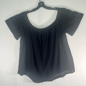 Women's SO Black Off-the-Shoulder Top 3X Plus Size Lace Trim & Inserts Boho Goth